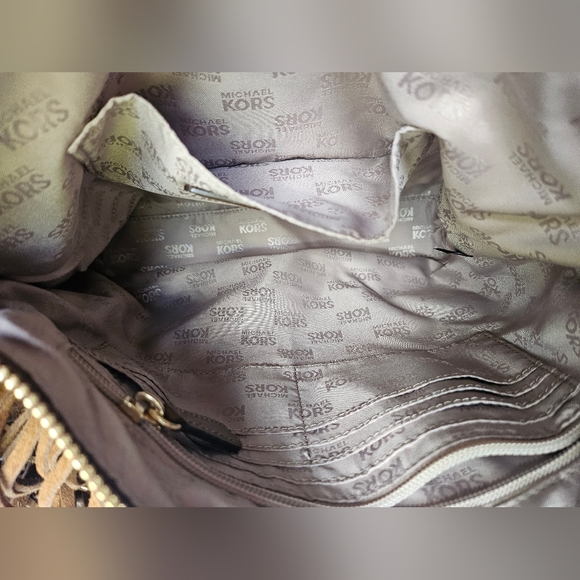 Michael Kors Brown Suede Gold Tassels Fringe Designer Purse Shoulder Bag - Picture 3 of 16